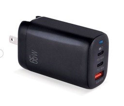 [ADA1495] ADAPTADOR ARGOM DUAL FAST CHARGER TYPE-C/USB PARA PARED 65W (ARG-AC-0126BK)
